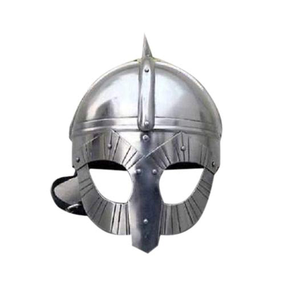 Queen Armour 16 Gauge Hub Medieval Viking Mask Helmet Reenactment Deluxe Mask Warrior Armor Helmet Prop (1.5 mm) Silver Viking Helmet