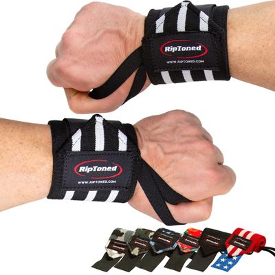 Rip Toned Wrist Wraps for Weightlifting USPA & USAPL Approved 18" Wrist Straps for Powerlifting Adjustable, Durable Gym Wraps with Thumb Loop Quality Support for Men & Women Black-White Flex