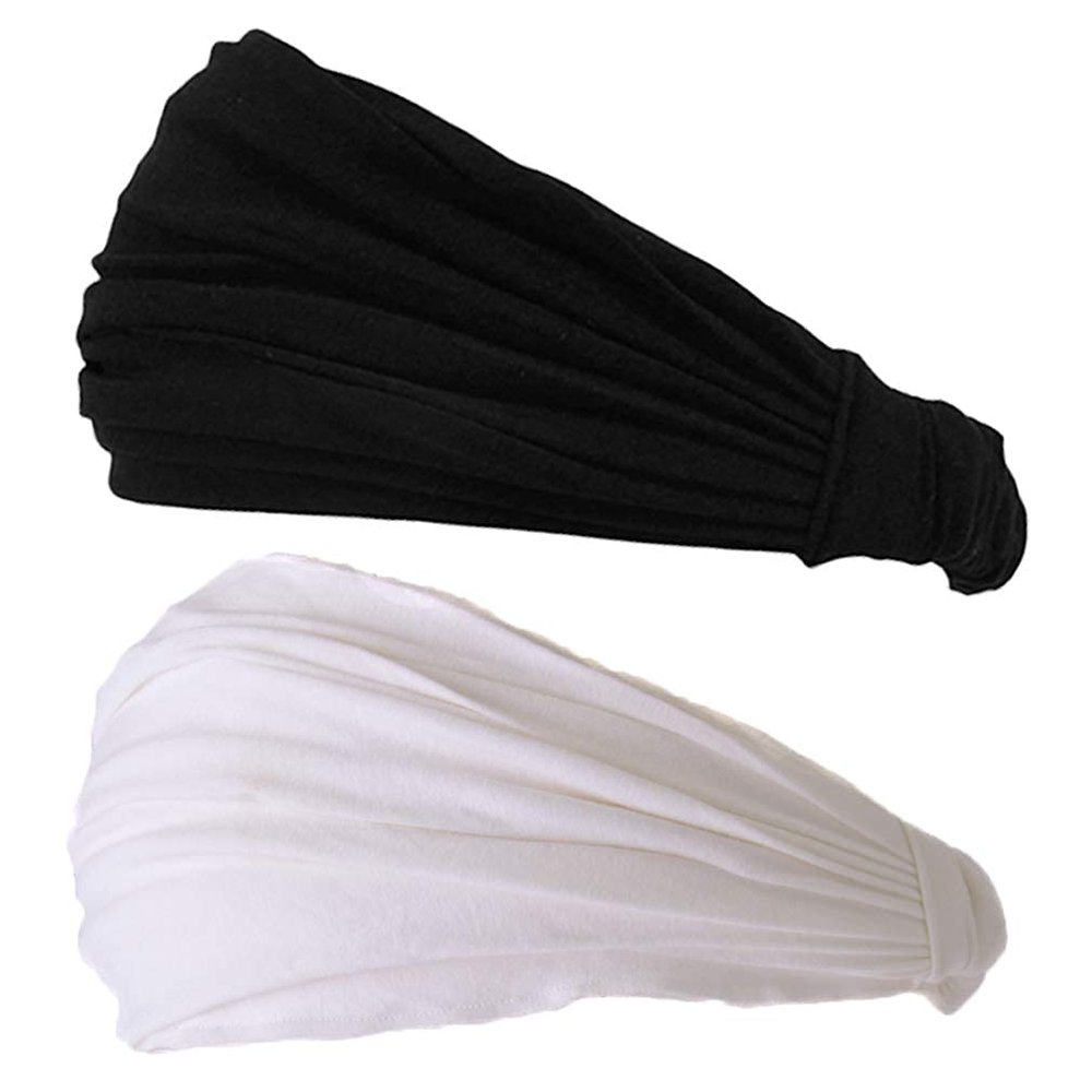 CHARM Black & White 2-Pack Headband for Men, Japanese Style Bandana Head Bands for Women and Men, Stretch Hair Band for Sports & Daily Wear by Casualbox M