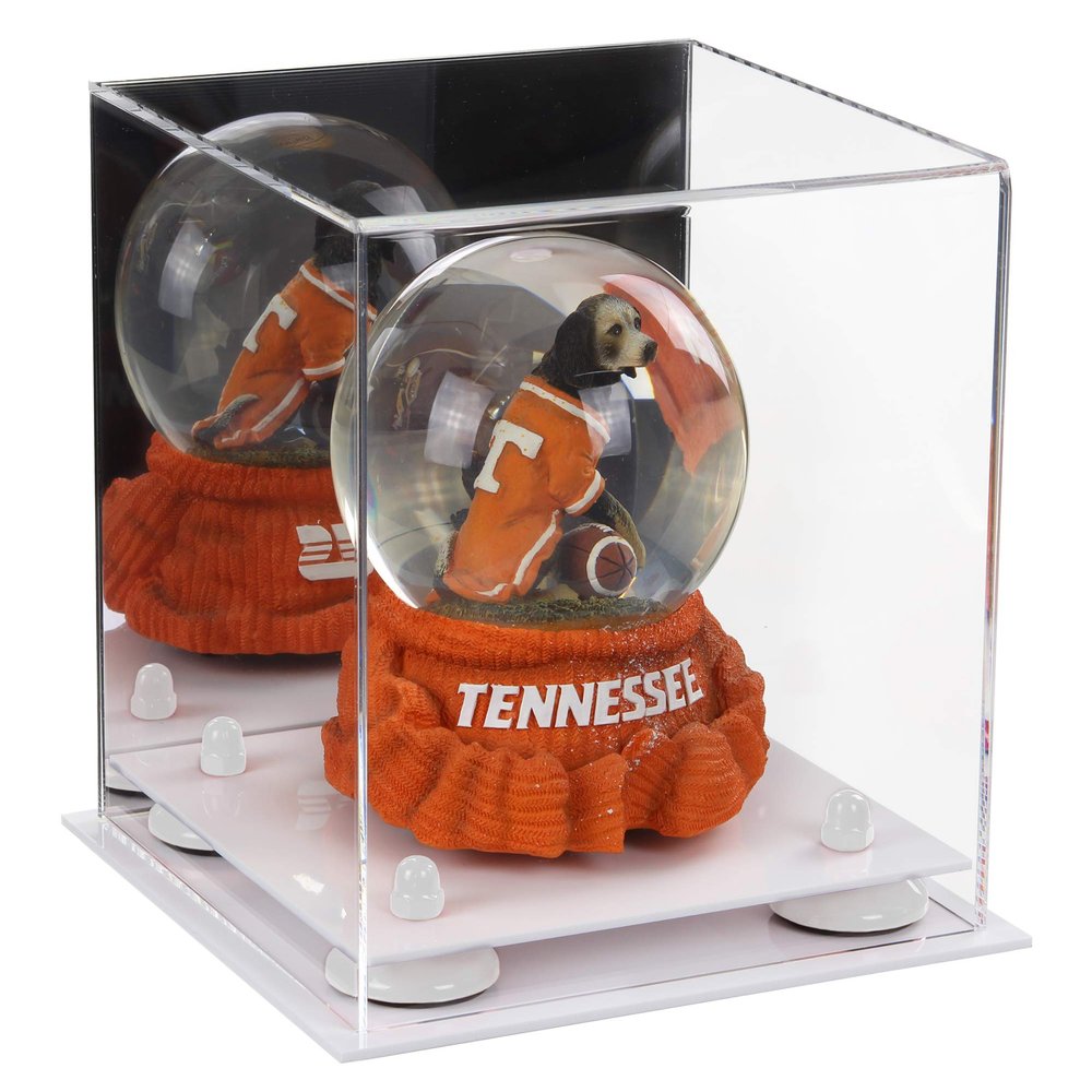 Better Display Cases Versatile Acrylic Display Case - Small Rectangle Box with Mirror, White Risers and White Base 8" x 8" x 8.5" (A015-WR)