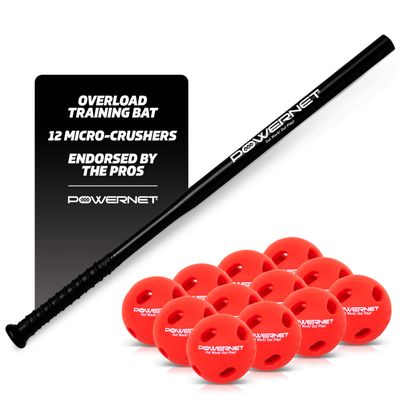 PowerNet Overload Training Baseball Bat, Baseball Training Equipment for Improved Speed, Power & Hand-Eye Coordination (Bat + 12 Micro Crusher Balls)
