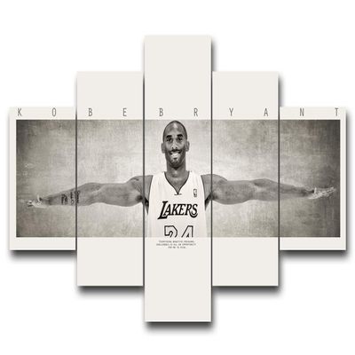 Legend Wall Decorations for Living Room Kobe Bryant Home Decor Black and White Artwork Canvas Paitings Native Ameirican House Art Memorabilia Pictuers 5 Pieces Framed Ready to Hang(60''Wx40''H)