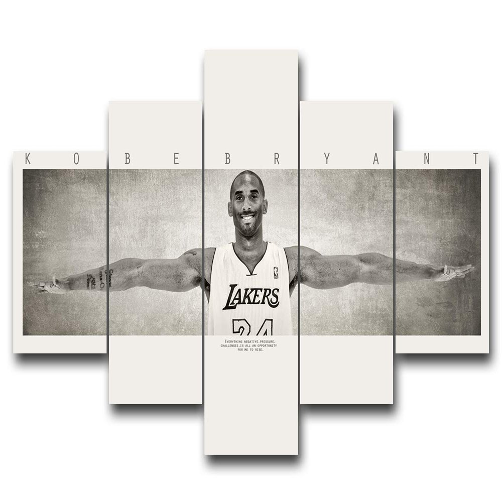 Legend Wall Decorations for Living Room Kobe Bryant Home Decor Black and White Artwork Canvas Paitings Native Ameirican House Art Memorabilia Pictuers 5 Pieces Framed Ready to Hang(60''Wx40''H)