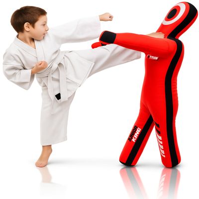 Un-Filled Wrestling Dummy for Kids  Youth Grappling Dummies BJJ, MMA, Jiu Jitsu & Judo Training Partner  Durable Martial Arts Practice Buddy (Red, 4ft / 48 Inches)