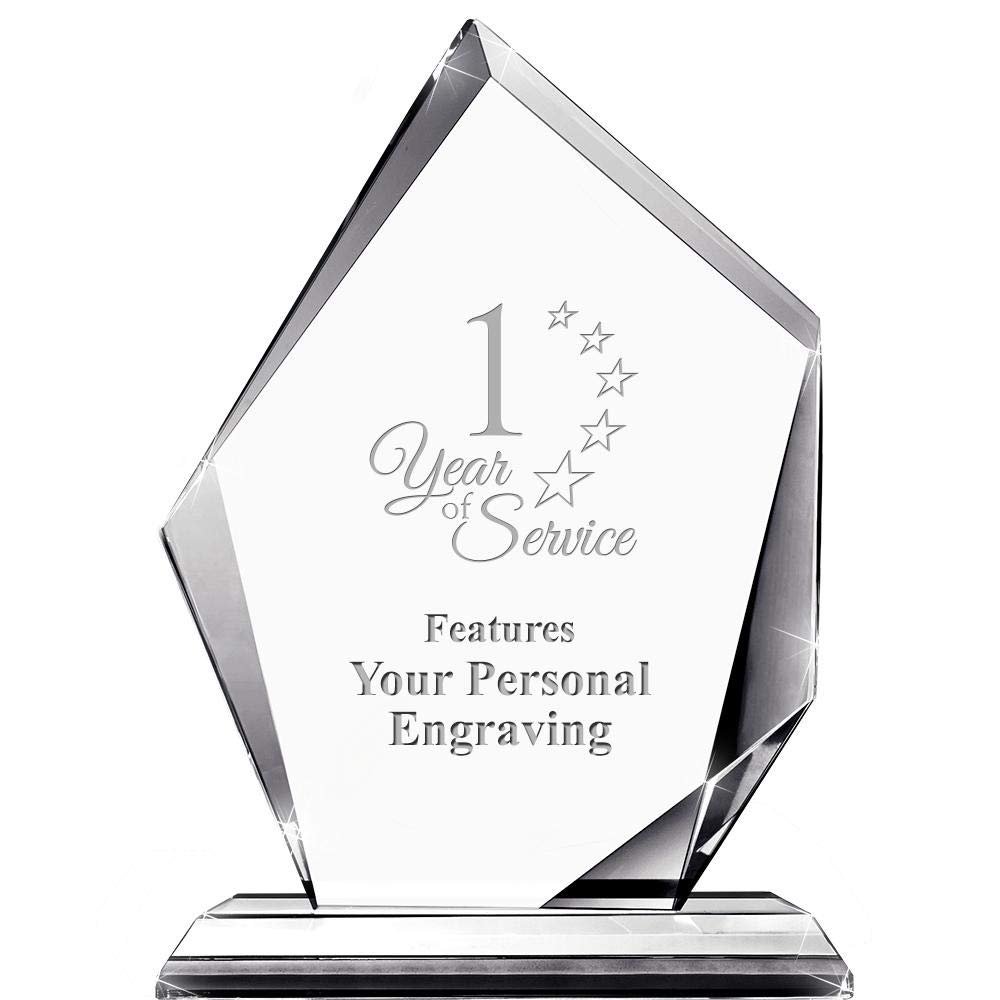 1 Year of Service Apex Crystal Award, 6" H Custom Engraved Years of Service Award, Engraving Included Prime