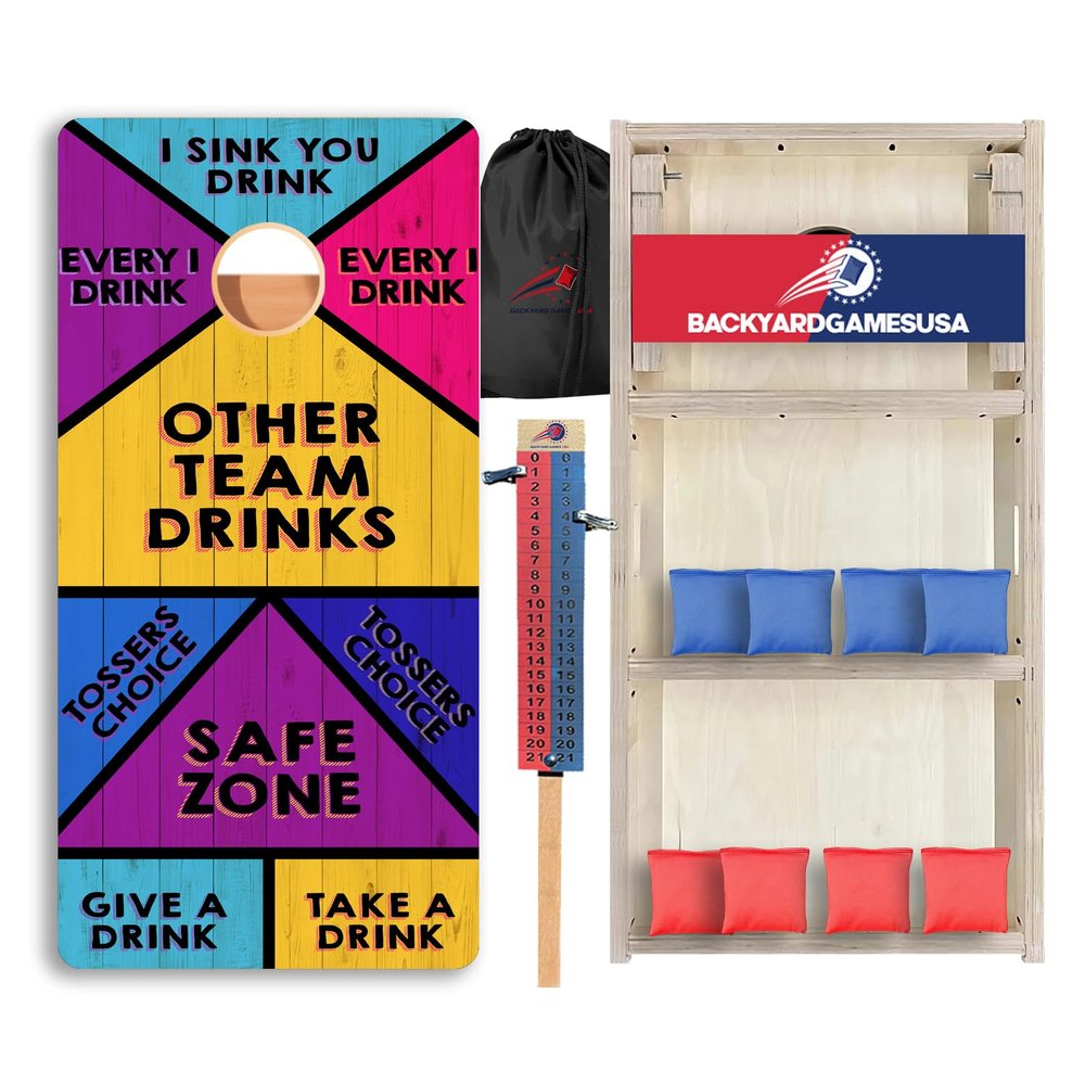 CornholeGamesUSA Pro Cornhole Boards Set | Made in USA | 3/4 Baltic Birch | No Bounce | Triple Thick Legs | Two Brace & Handles, Tournament 2x4 Regulation Set with Score Tower & Cornhole Bags