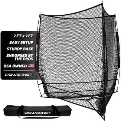 PowerNet Triple Threat Baseball Net, 3 Way 7' x 7' Batting, Hitting & Pitching Net Covers 147 Sq Ft, Softball & Baseball Training Equipment (Black)