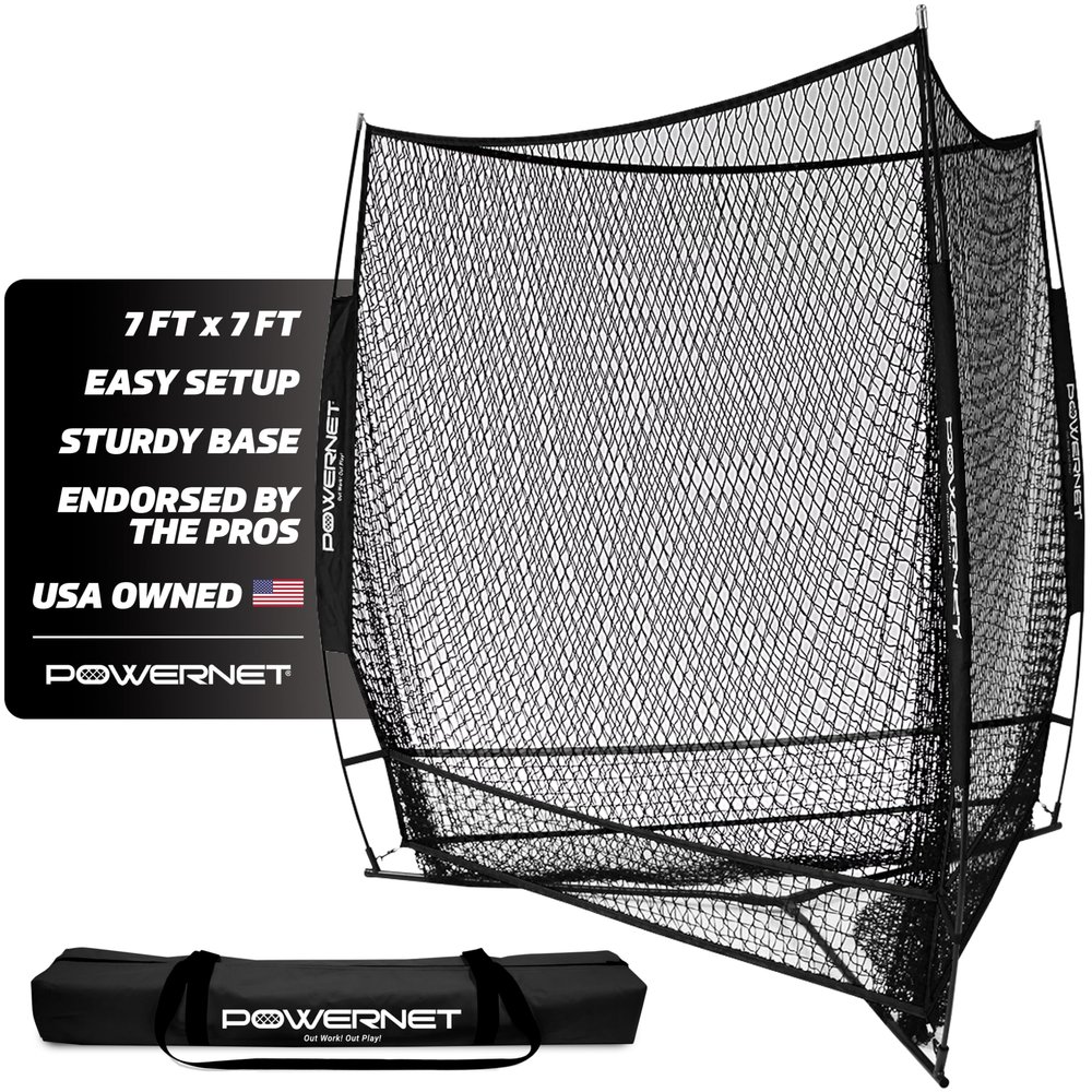 PowerNet Triple Threat Baseball Net, 3 Way 7' x 7' Batting, Hitting & Pitching Net Covers 147 Sq Ft, Softball & Baseball Training Equipment (Black)