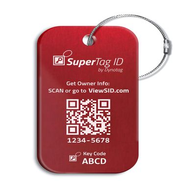 Dynotag Sentry Series Solid Metal Web Enabled Smart Luggage Tag ID + Steel Loop, Anodized Aluminum with DynoIQ & Lifetime Recovery Service (Ruby Red)