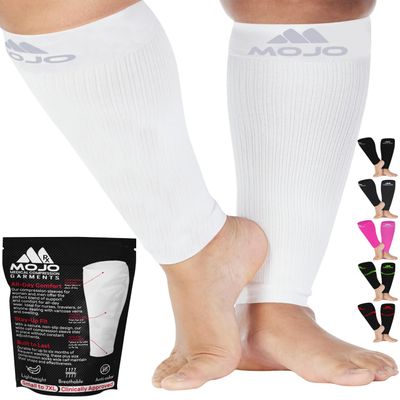 Mojo - Compression Socks Footless for Women and Men 20-30mmHg - Big and Tall Medical Leg Compression Sleeve for Flying, Nurses, Travel Circulation - White, 3X-Large - A604