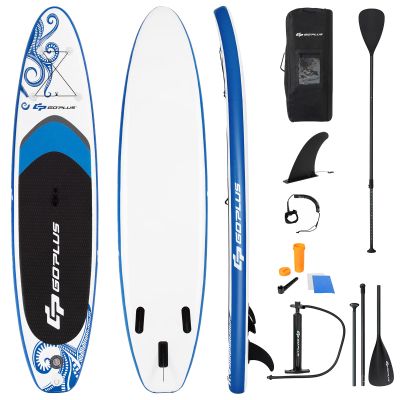 Goplus Inflatable Stand Up Paddle Board, 10FT/10.5FT/11FT SUP with Accessory Pack, Adjustable Paddle, Carry Bag, Fin, Hand Pump, Leash, Repair Kit (Blue, 10.5 FT)