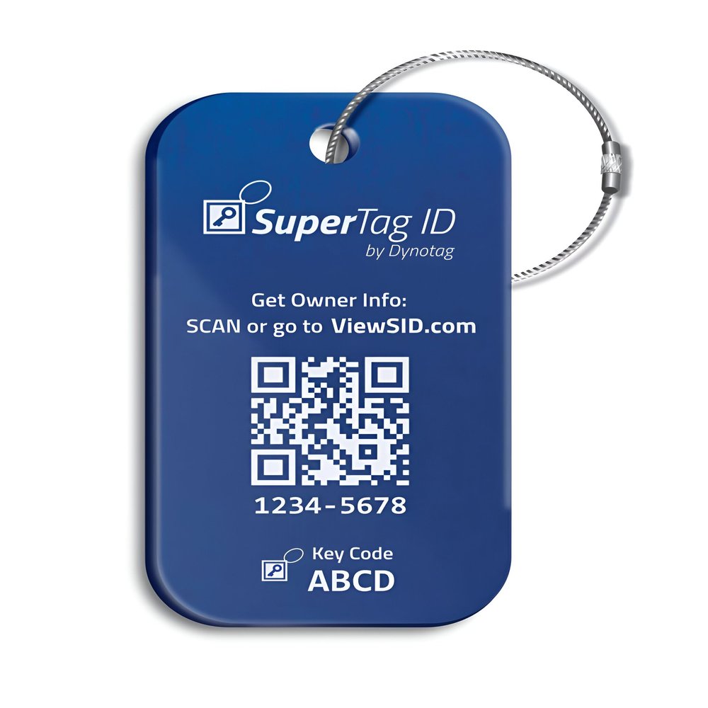 Dynotag Sentry Series Solid Metal Web Enabled Smart Luggage Tag ID + Steel Loop, Anodized Aluminum with DynoIQ & Lifetime Recovery Service (Sapphire Blue)