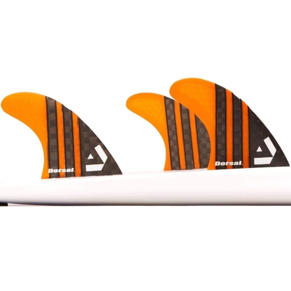 DORSAL Surfboard Fins Thruster 3 Set Future Compatible Orange Medium Carbon Fiber with Honeycomb Hexcore