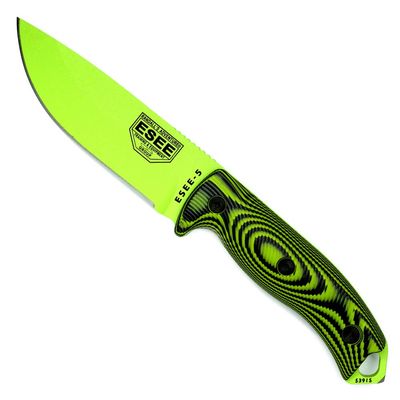 ESEE-5 1095 Carbon Steel, Black Kydex Sheath (Venom Green Blade, Neon Green/Black G10 3D Handle)