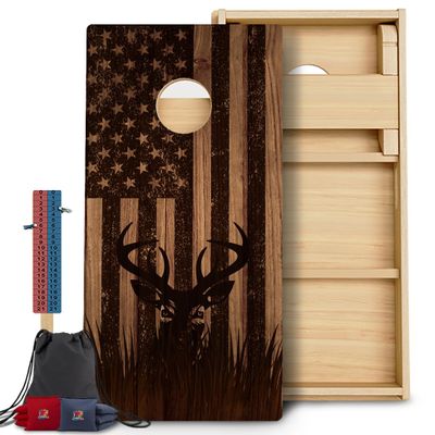 CornholeGamesUSA Pro Cornhole Boards Set | Made in USA | 3/4 Baltic Birch | No Bounce | Triple Thick Legs | Two Brace & Handles, Tournament 2x4 Regulation Set with Score Tower & Cornhole Bags