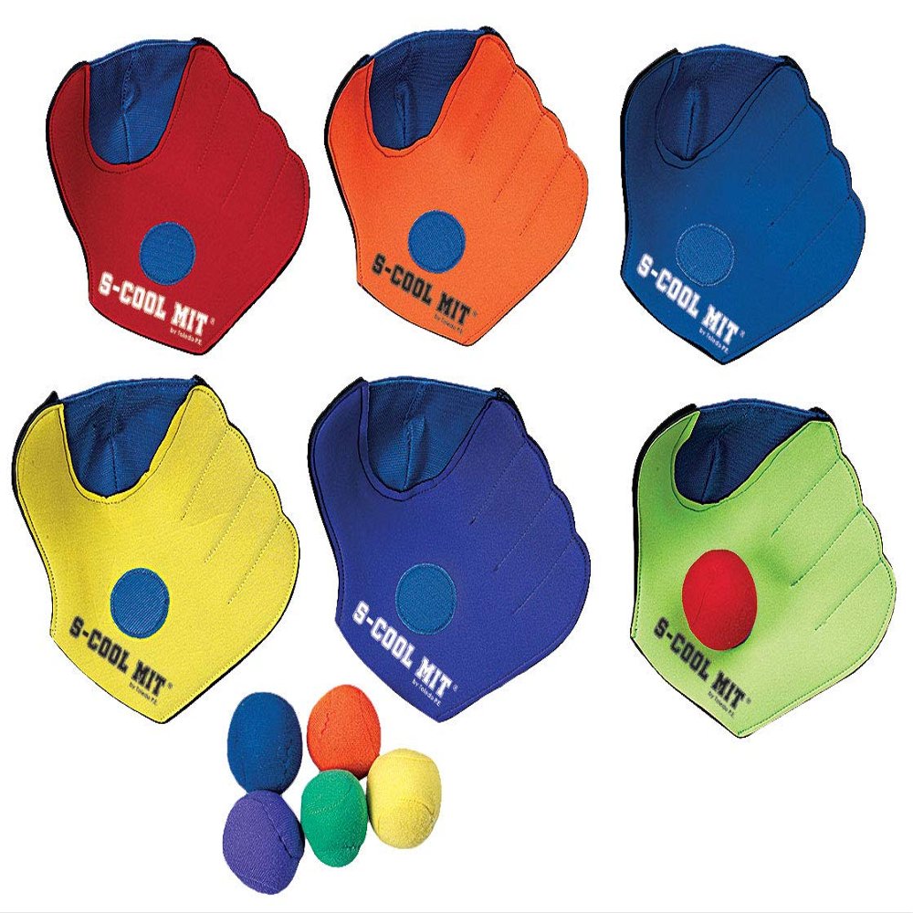 Great Lakes Sports Reversible Baseball Mitts for Left and Right Hand throwers with Hook and Loop Fasteners for Holding and catching The Ball (Set of 6 Mitts and 6 Balls)