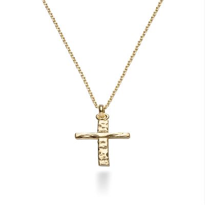 Miabella 925 Sterling Silver or 18Kt Yellow Gold Plated 925 Sterling Silver Italian Hammered Cross Pendant Chain Necklace 18 Inch Made in Italy (yellow-gold-plated-silver)