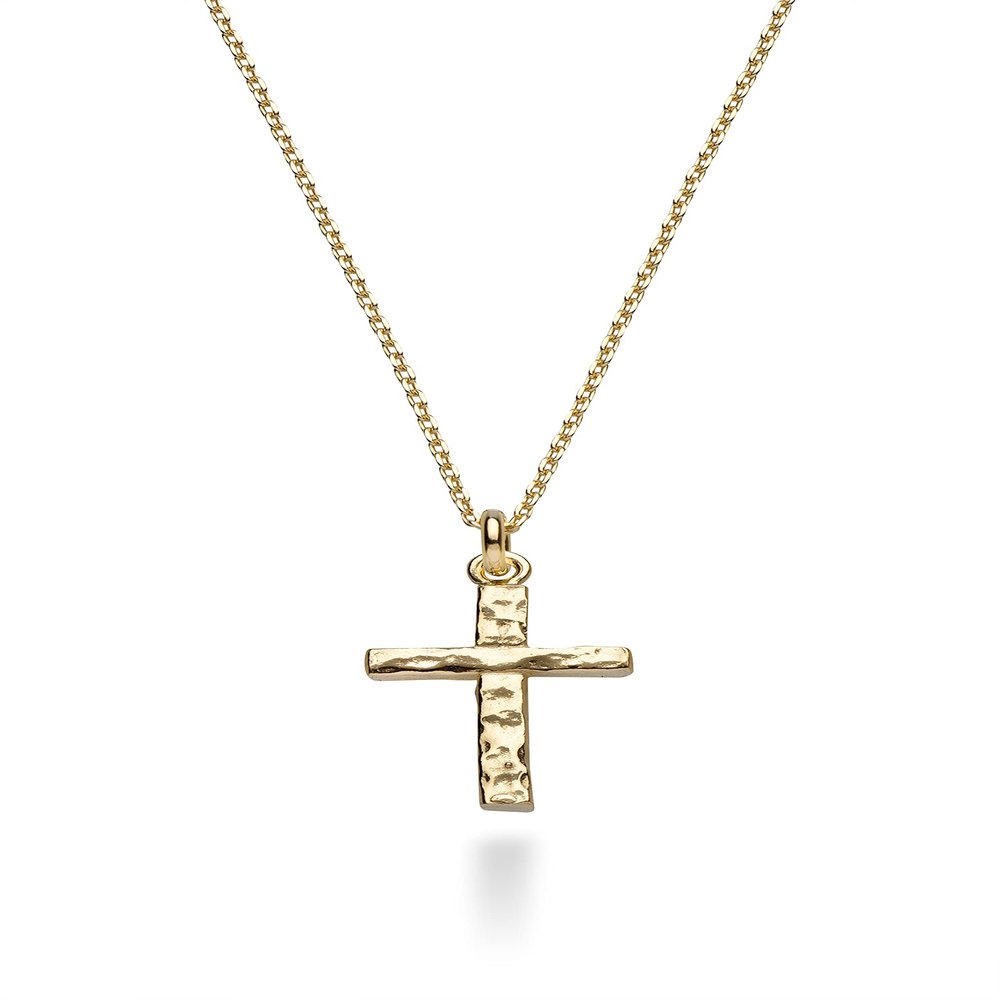 Miabella 925 Sterling Silver or 18Kt Yellow Gold Plated 925 Sterling Silver Italian Hammered Cross Pendant Chain Necklace 18 Inch Made in Italy (yellow-gold-plated-silver)