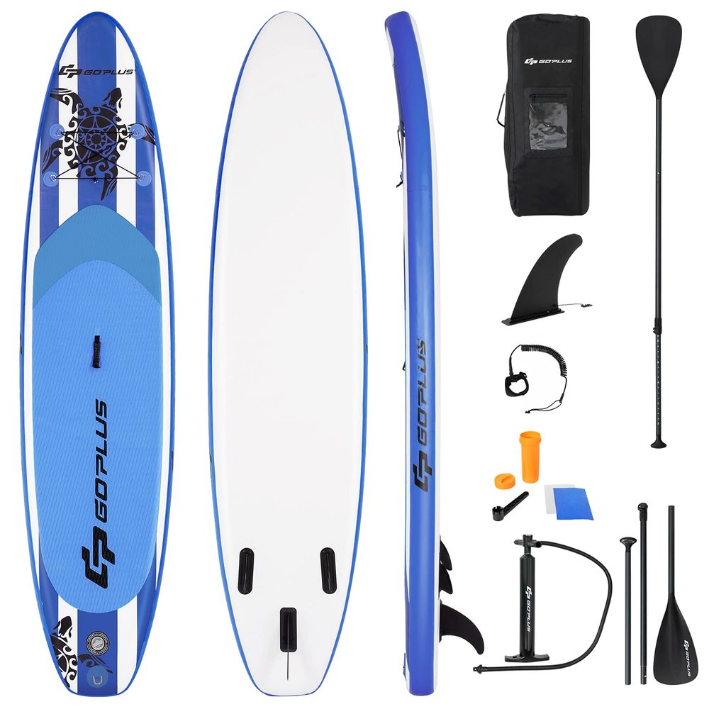 Goplus Inflatable Stand Up Paddle Board, 10FT/10.5FT/11FT SUP with Accessory Pack, Adjustable Paddle, Carry Bag, Fin, Hand Pump, Leash, Repair Kit (Navy Blue, 10.5 FT)