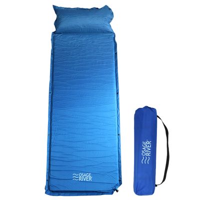 OSAGE RIVER Self Inflating Sleeping Pad with Built-in Pillow, Compact Memory Foam Sleep Mat, Camping Air Mattress for Tent, Travel, Backpacking, or Hiking, Blue