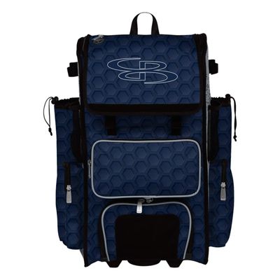 Boombah Rolling Superpack 2.0 3DHC Baseball/Softball Gear Bag - 23-1/2" x 13-1/2" x 9-1/2" - Navy/Gray - Telescopic Handle - Holds 4 Bats - Wheeled Version