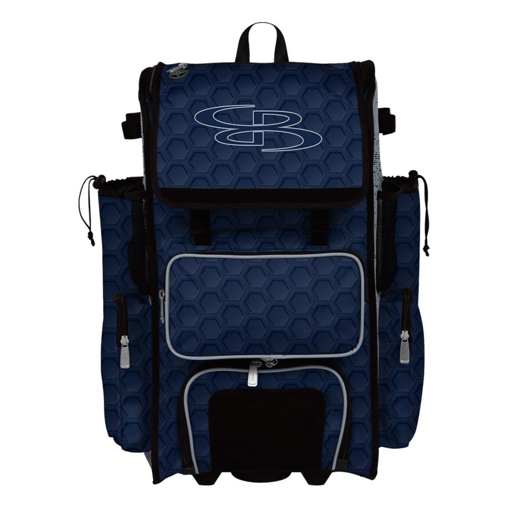 Boombah Rolling Superpack 2.0 3DHC Baseball/Softball Gear Bag - 23-1/2" x 13-1/2" x 9-1/2" - Navy/Gray - Telescopic Handle - Holds 4 Bats - Wheeled Version