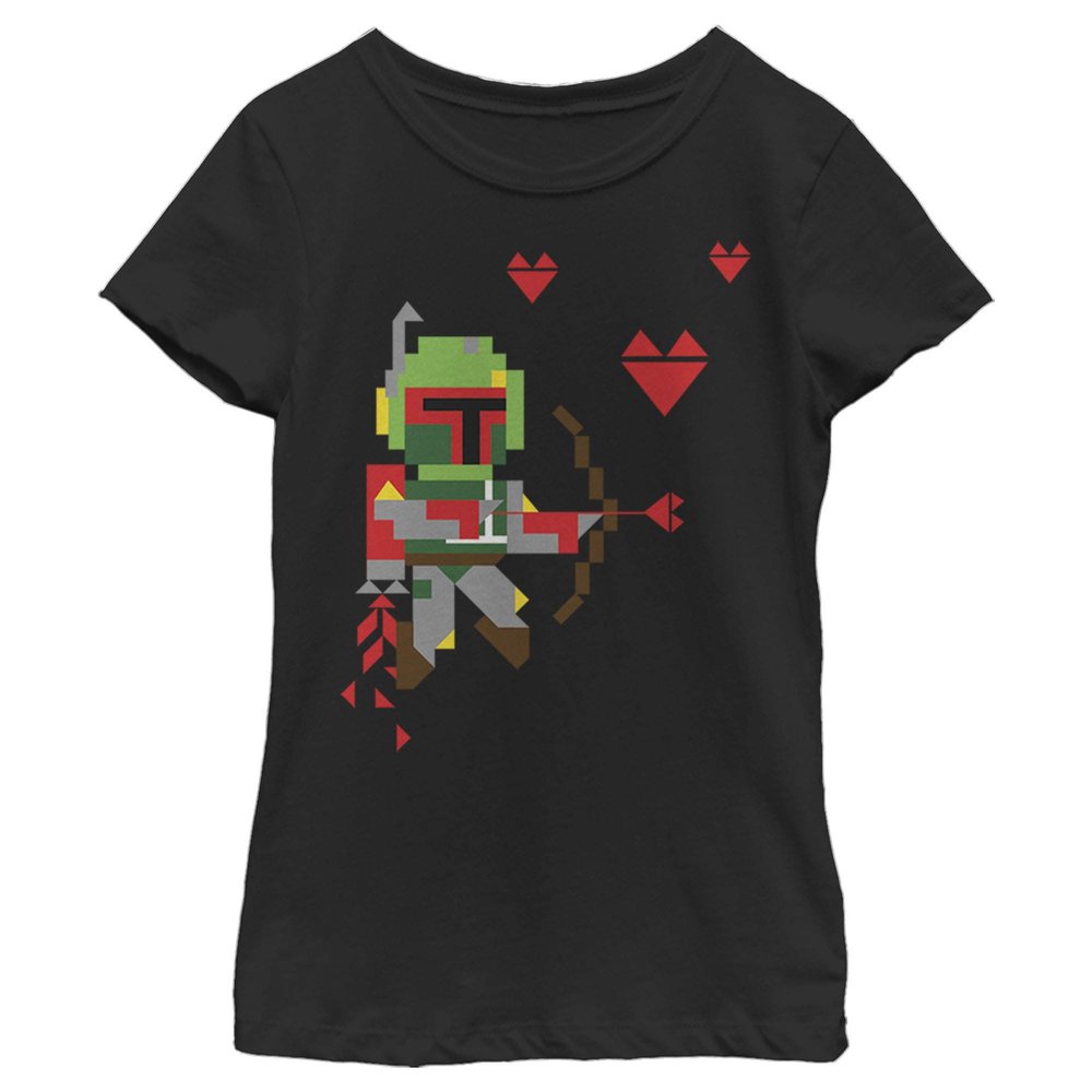 STAR WARS Girl's Valentine's Day Boba Fett Cupid T-Shirt - Black - Large