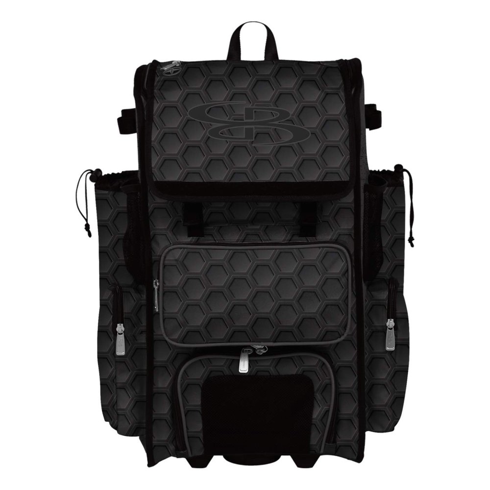 Boombah Rolling Superpack 2.0 3DHC Baseball/Softball Gear Bag - 23-1/2" x 13-1/2" x 9-1/2" - Black - Telescopic Handle - Holds 4 Bats - Wheeled Version