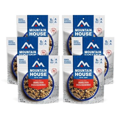 Mountain House Granola with Milk & Blueberries Freeze Dried Backpacking & Camping Food 6-Pack