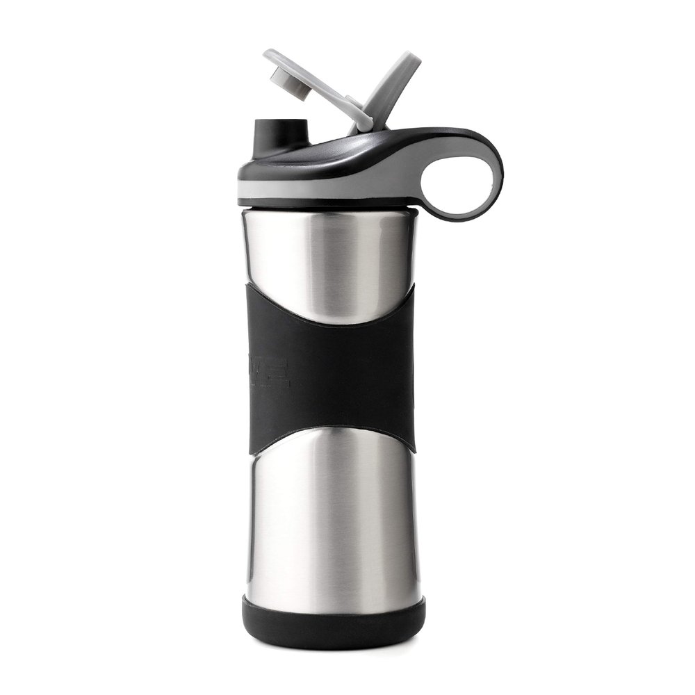 WAVE Water Bottle (1) 20 oz Single Pak | Vacuum Insulated Stainless Steel Bottle | Wide Mouth | Straw Lid with Chug Spout | Stainless Steel Straw, Silicone Grip, Silicone Boot | Easy Ice Load