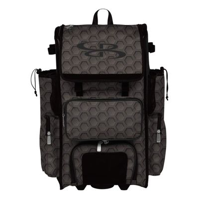 Boombah Rolling Superpack 2.0 3DHC Baseball/Softball Gear Bag - 23-1/2" x 13-1/2" x 9-1/2" - Dark Charcoal/Black - Telescopic Handle - Holds 4 Bats - Wheeled Version