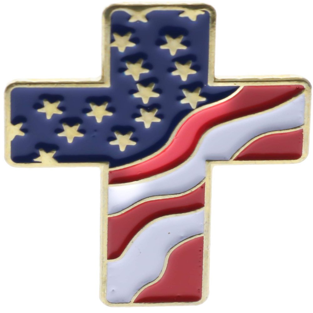 Christian American USA Flag Cross Hat or Lapel Pin PMS934 F4D10Z