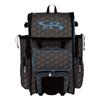 Boombah Rolling Superpack 2.0 3DHC Baseball/Softball Gear Bag - 23-1/2" x 13-1/2" x 9-1/2" - Dark Charcoal/Columbia - Telescopic Handle - Holds 4 Bats - Wheeled Version view 1