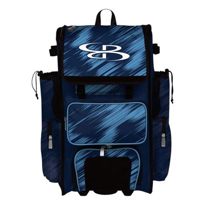Boombah Rolling Superpack 2.0 Scratch Baseball/Softball Gear Bag - 23-1/2" x 13-1/2" x 9-1/2" - Navy/Columbia - Telescopic Handle - Holds 4 Bats - Wheeled Version