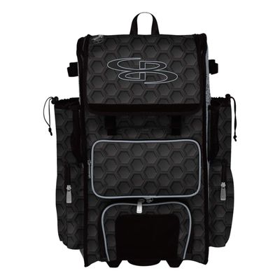 Boombah Rolling Superpack 2.0 3DHC Baseball/Softball Gear Bag - 23-1/2" x 13-1/2" x 9-1/2" - Black/Gray - Telescopic Handle - Holds 4 Bats - Wheeled Version