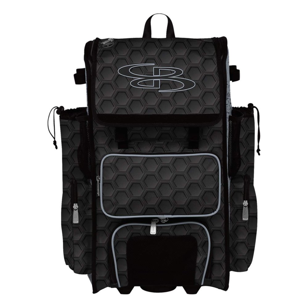 Boombah Rolling Superpack 2.0 3DHC Baseball/Softball Gear Bag - 23-1/2" x 13-1/2" x 9-1/2" - Black/Gray - Telescopic Handle - Holds 4 Bats - Wheeled Version