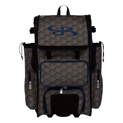 Boombah Rolling Superpack 2.0 3DHC Baseball/Softball Gear Bag - 23-1/2" x 13-1/2" x 9-1/2" - Dark Charcoal/Navy - Telescopic Handle - Holds 4 Bats - Wheeled Version