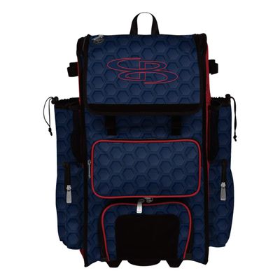 Boombah Rolling Superpack 2.0 3DHC Baseball/Softball Gear Bag - 23-1/2" x 13-1/2" x 9-1/2" - Navy/Red - Telescopic Handle - Holds 4 Bats - Wheeled Version