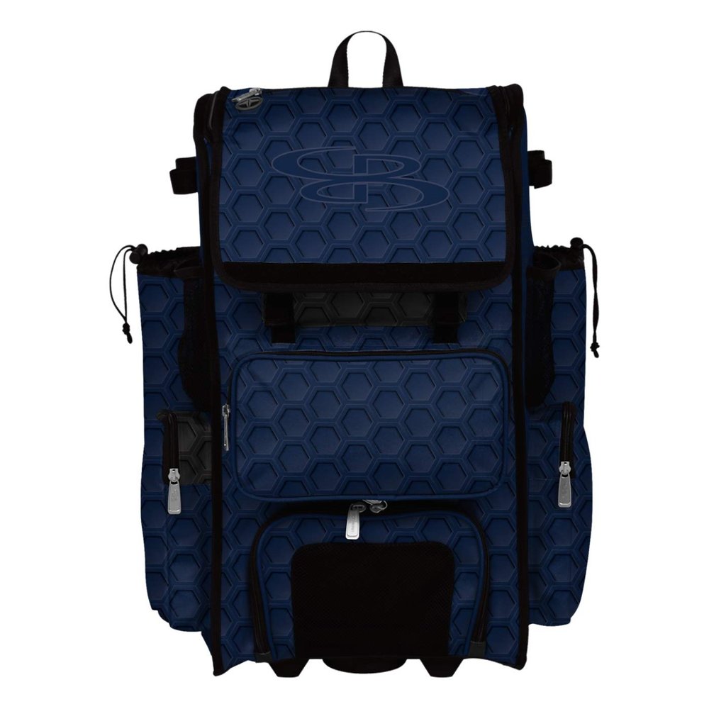 Boombah Rolling Superpack 2.0 3DHC Baseball/Softball Gear Bag - 23-1/2" x 13-1/2" x 9-1/2" - Navy - Telescopic Handle - Holds 4 Bats - Wheeled Version