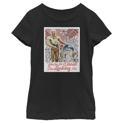 Star Wars Girl's R2-D2 and C-3P0 Line Pattern T-Shirt Black, X-Large