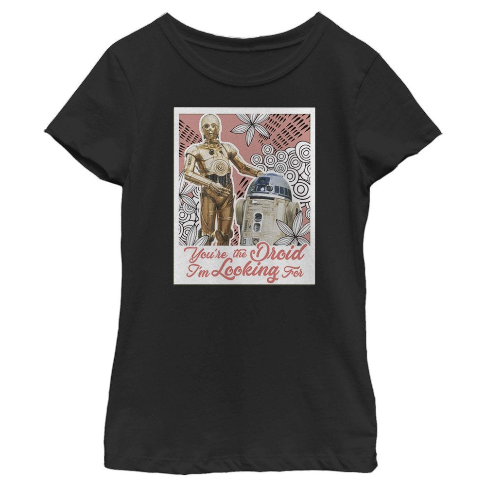 Star Wars Girl's R2-D2 and C-3P0 Line Pattern T-Shirt Black, X-Large
