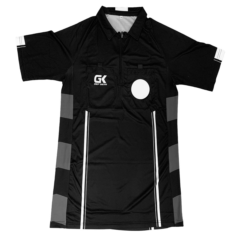 GK Ref Gear Men's Soccer Referee Jersey Short Sleeve (Large) Black