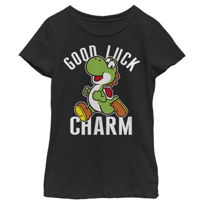 Nintendo Girl's Good Luck T-Shirt, Black, Medium