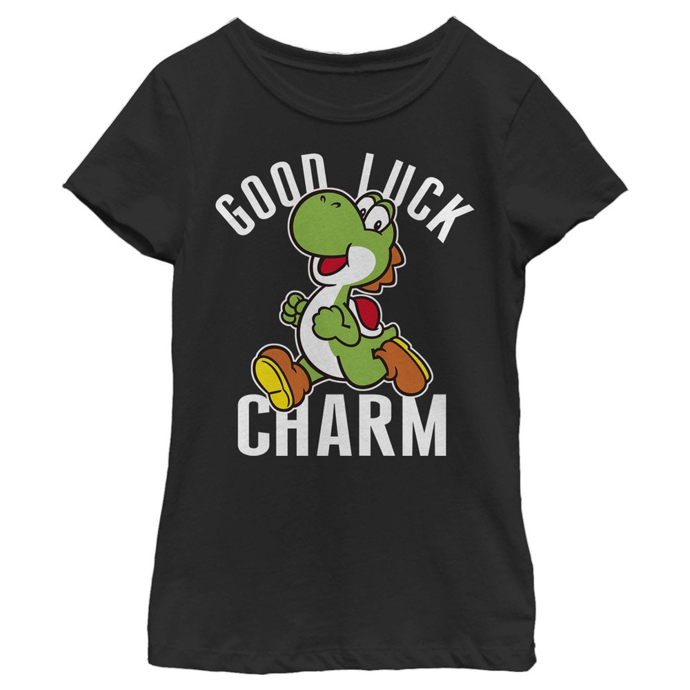 Nintendo Girl's Good Luck T-Shirt, Black, Medium