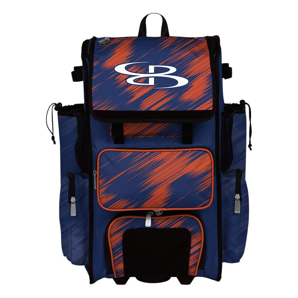 Boombah Rolling Superpack 2.0 Scratch Baseball/Softball Gear Bag - 23-1/2" x 13-1/2" x 9-1/2" - Royal/Orange - Telescopic Handle - Holds 4 Bats - Wheeled Version