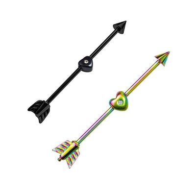 Luxe Modz Arrow and Heart Anodized Titanium Industrial Barbell Black and Rainbow 14ga - 2pc