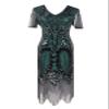 Women's 1920s Gatsby Inspired Sequin Beads Long Fringe Flapper Dress w/Accessories Set (Small, Style09-Black&Green) view 2