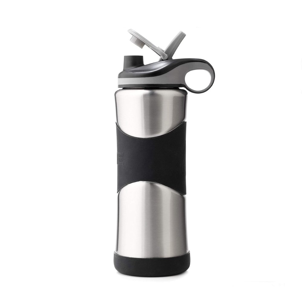WAVE Water Bottle (1) 32 oz Single Pak | Vacuum Insulated Stainless Steel Bottle | Wide Mouth | Straw Lid with Chug Spout | Stainless Steel Straw, Silicone Grip, Silicone Boot | Easy Ice Load