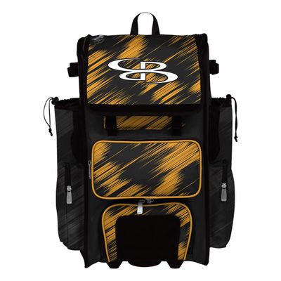 Boombah Rolling Superpack 2.0 Scratch Baseball/Softball Gear Bag - 23-1/2" x 13-1/2" x 9-1/2" - Black/Gold - Telescopic Handle - Holds 4 Bats - Wheeled Version