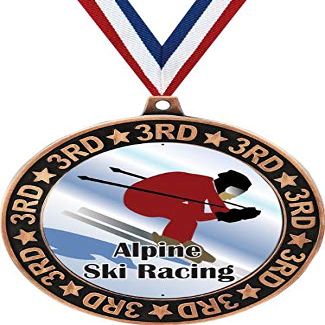 Alpine Ski Racing 3rd Place Perimeter Medal Bronze, 2.75" Downhill Skiing Prizes, Kids Alpine Skiing Trophy Medal Awards 50 Pack Prime